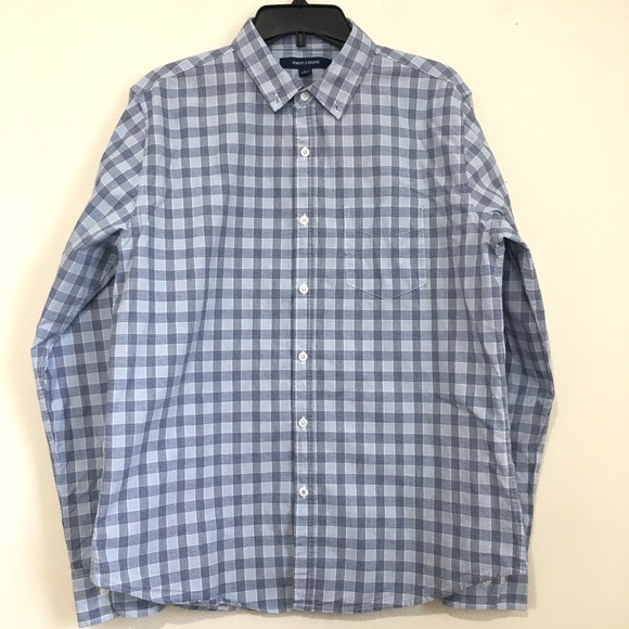 Bowery & Broome Cotton Blue Plaid Long Sleeve Button Down Shirt - Picture 3 of 13